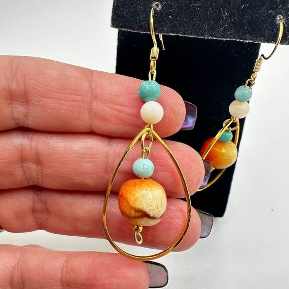 NWOT Angel skin coral, sponge coral and turquoise earrings w/ 925 hooks! - Picture 6 of 11